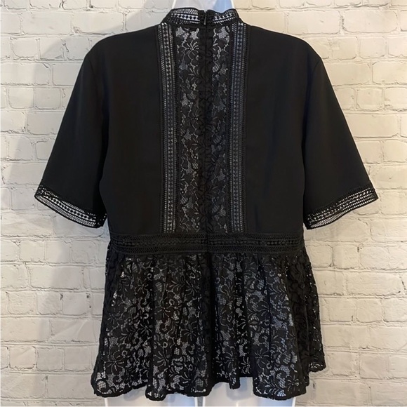 Zara Woman Classy Black Lace Peplum Short Sleeve Lace Ruffle Blouse Women Sz XS - Picture 8 of 11